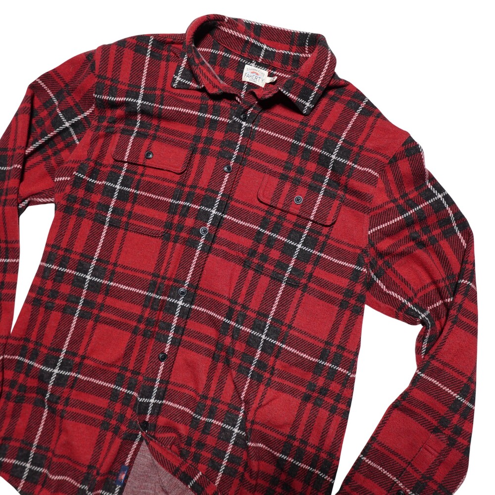Faherty Shirt Mens L Red Plaid Flannel Long Sleeve Button Up Stretch Casual